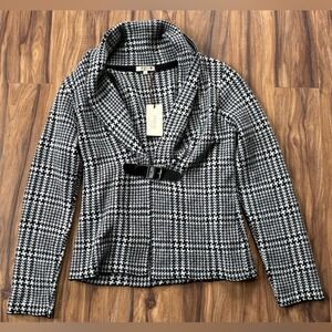 Womens Houndstooth Jacket Made In Italy‎ Wool Shawl Collar Buckle L